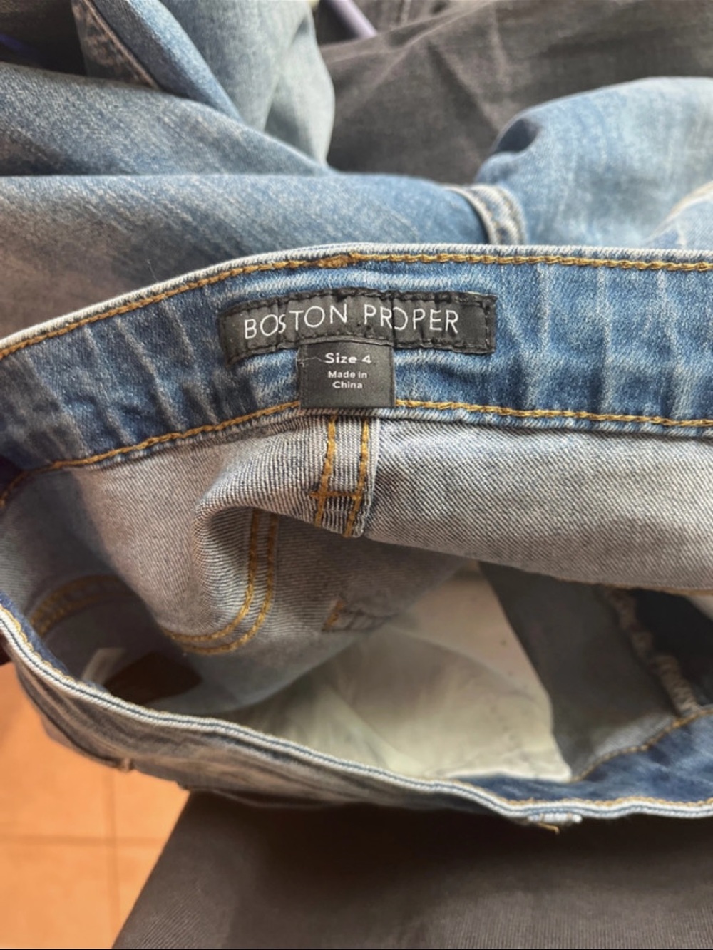 Boston Proper Blue Denim Ankle Jeans with Floral Appliqué - Picture 9 of 10